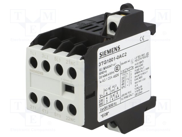 CONTACTOR MINI  20A-AC1 9A-AC3 4KW 1NC  24VCC   3TG1001-0BB4