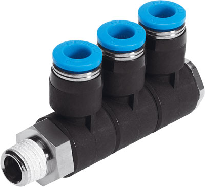 RACOR MULTIPLE QSLV3-1/4-6 / FORMA L / CONEX NEU R1/4 - RACOR 6MM - 3 SALIDAS