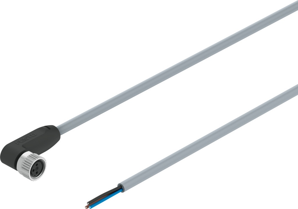 CABLE / CONEX. IZQ. ZOC. ACODADO M8 - 3P / CONEX. DER. EXT. ABIERTO 3 HILOS / LONG. 2.5M  (Ex - NEBU-M8W3-K-2.5-LE3 - 541338)