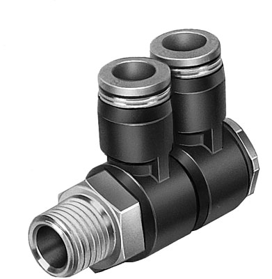 RACOR MULTIPLE QSLV2-1/4-6 / FORMA L / CONEX NEU R1/4 - RACOR 6MM / 2 SALIDAS