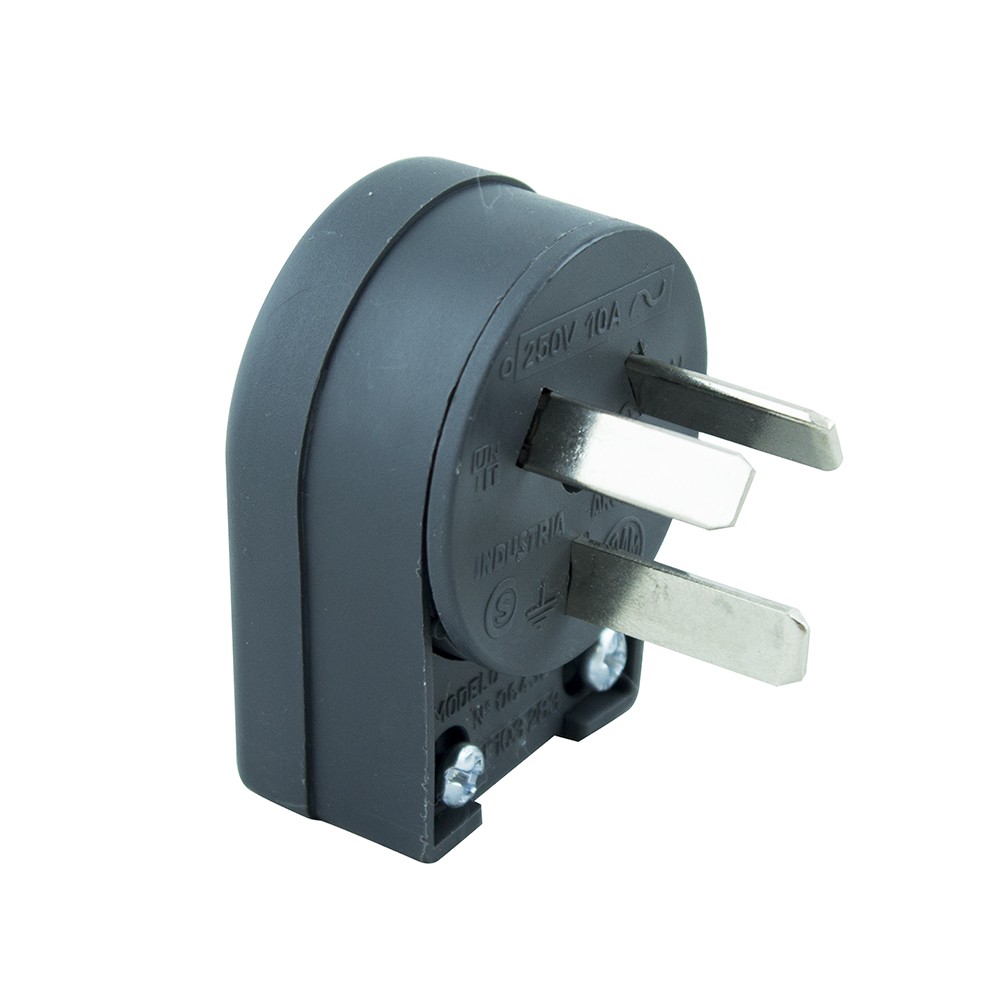 FICHA MACHO 2X 10A + TIERRA PATA PLANA - BORNE GIRATORIO COLOR NEGRO  CONFORME NORMA IRAM 2073 