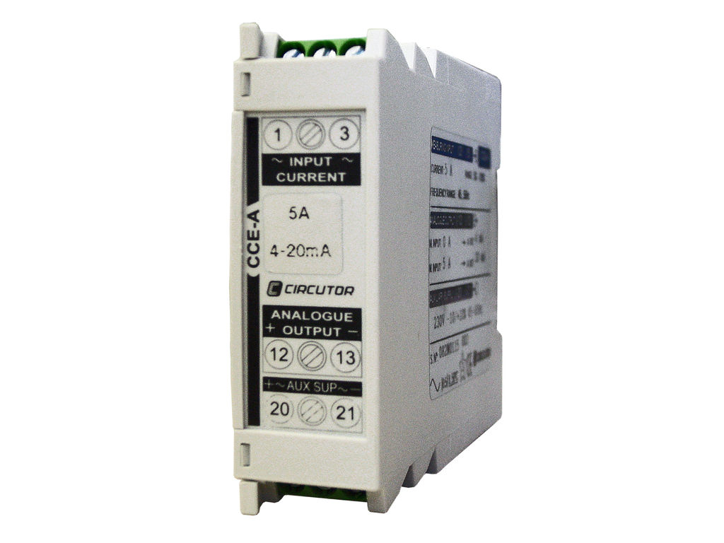 TRANSDUCTOR DE CTE. ENT. 5A      SAL. SELECCIONABLES 0–20 mA / 4–20 mA / 0–10 V / 2–10 V  220VCA   CCE-A