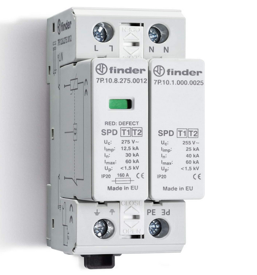 SPD TIPO I + II PROTEC C/SOBRETENSIONES BIPOLAR (1 VARISTOR + 1 VIA DE CHISPA)