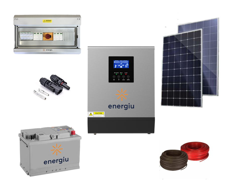 Combo/kit solar off-grid PIP 1.0kw con regulador de carga PWM 50A, 3 paneles poli 160W, protecciones, accesorios y estructura alumino a techo inclinado (adicionar bateria)