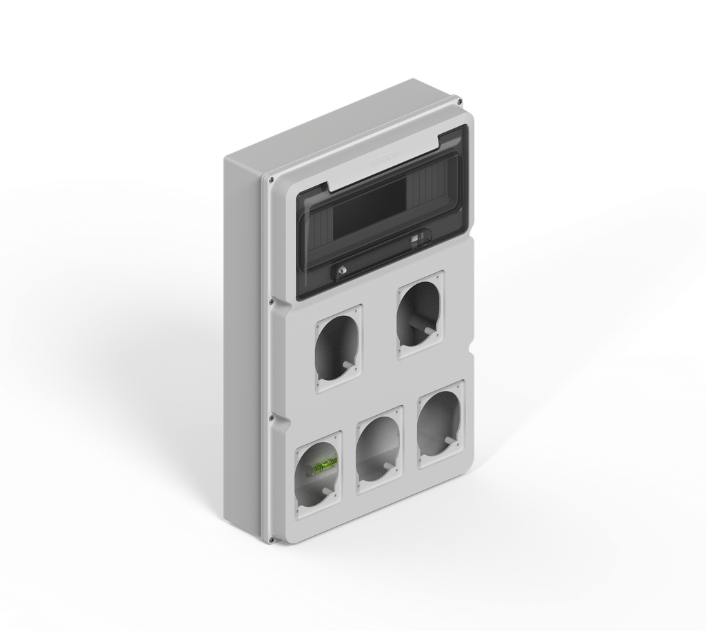 CAJA IP65 P/12 POLOS DIN + DOS MODULOS P/5 TOMAS INDUST. SCAME-STECK 16/32A - GRIS