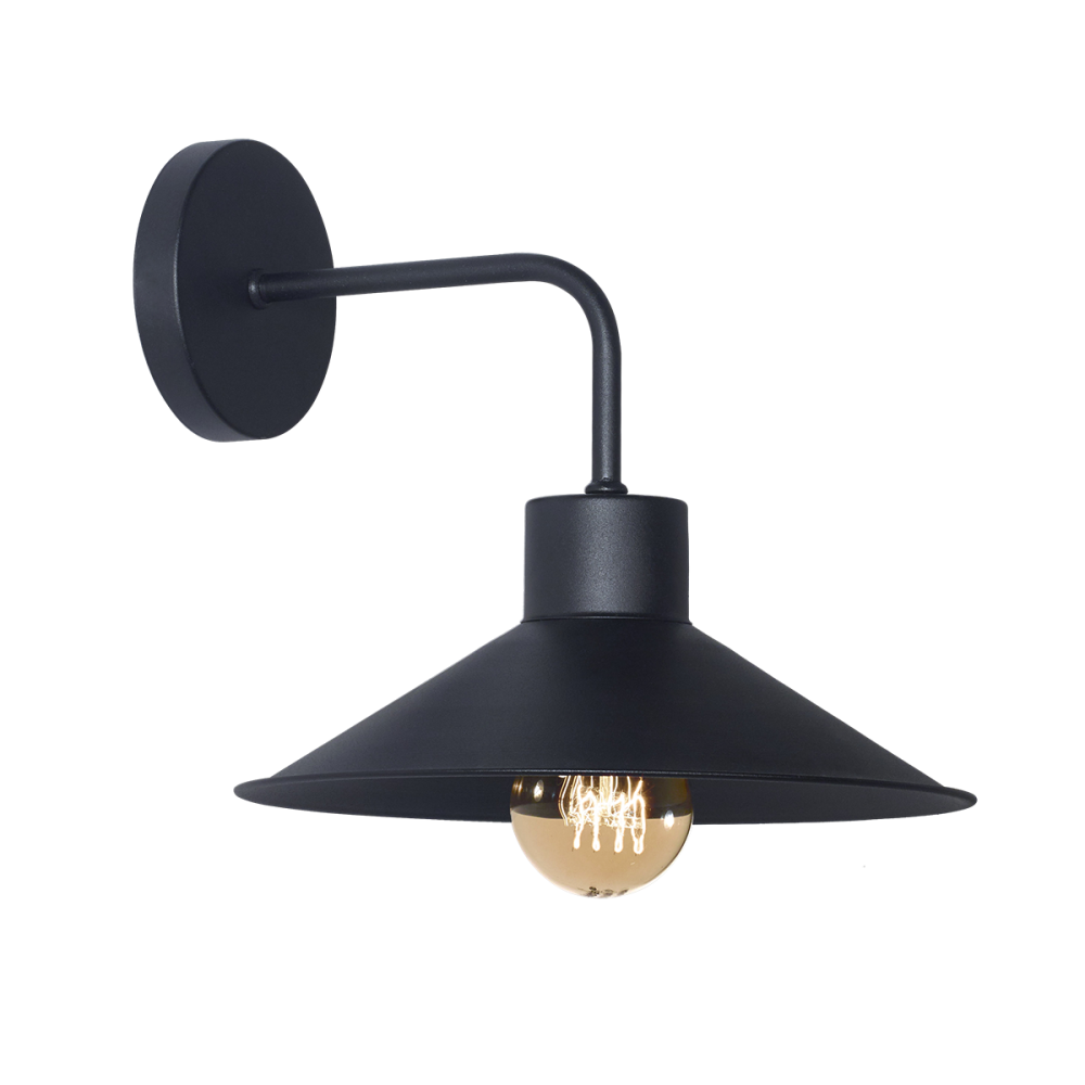 APLIQUE PARED PANTALLA CHAPA ECO DIAM 25CM C/ BARRAL "L" NEGRO