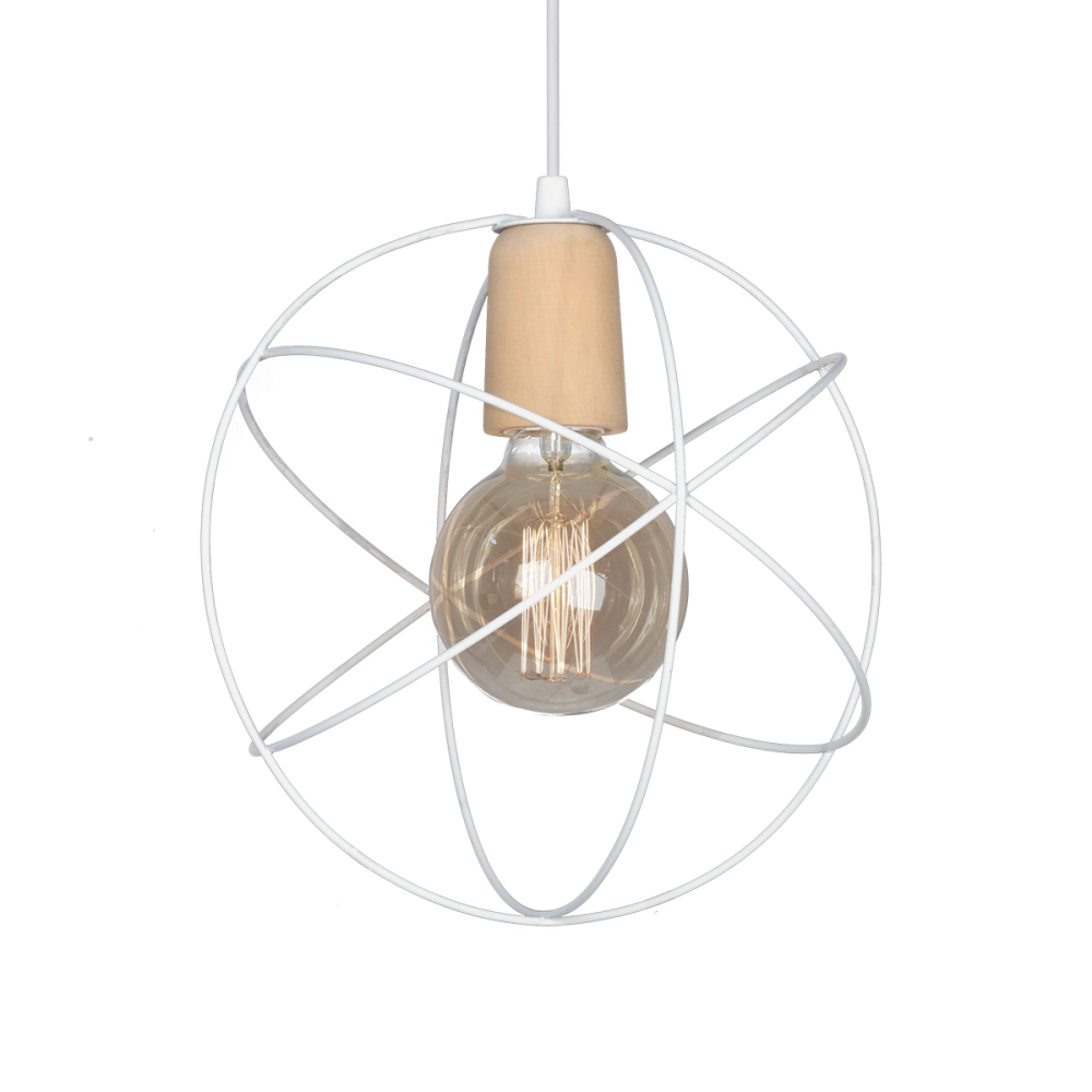 COLGANTE TIPO JAULA ESFERA CON DETALLE EN MADERA 1 LUZ BLANCO