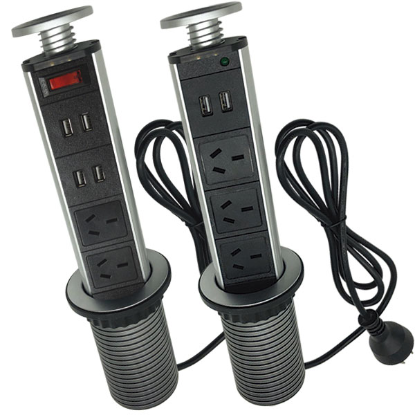 ESTACION DE CARGA TELESCOPICA DE EMBUTIR 3 TOMAS CORRIENTES+2 PUESTOS USB  BLANCO