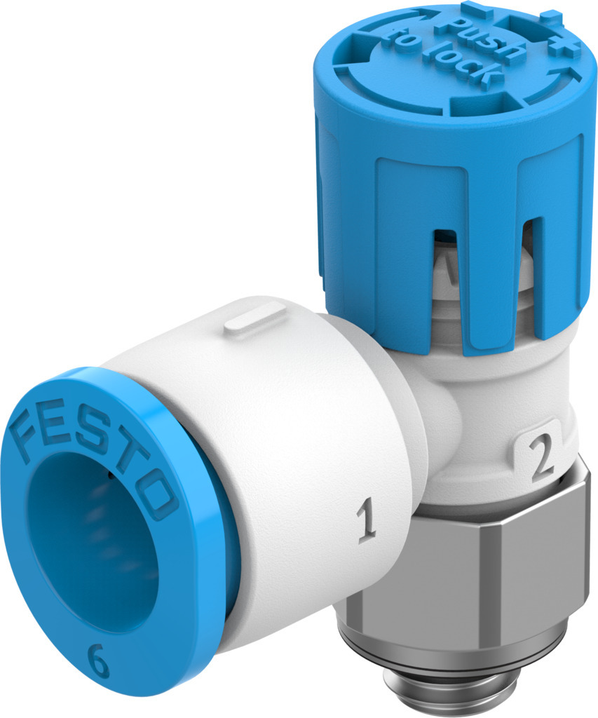 VALVULA ESTRAGULACION-ANTIRRETORNO  / DE ESCAPE / ROSCA M5 - RACOR 6MM / CAUDAL NOM. 105 L/MIN / AJUSTE BOTON GIRATORIO C/ BLOQUEO