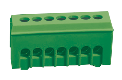 BARRA REPARTIDORA AISLADA P/RIEL DIN COLOR VERDE 7 BORNES