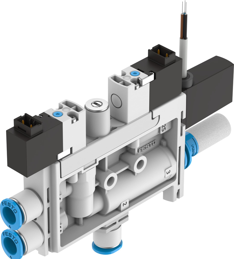 GENERADOR DE VACIO OVEL-10-H-15-PQ-VQ6-UA-C-A-V1PNLK-H3 / DIAM. NOM. TOBERA 0,95MM / ALTO VACIO / TAMAÑO 14MM / CONEX AIRE-VACIO RACOR 6MM - ESCAPE SILENC. ABIERTO /  IMPULSO DE EXP. ELECTRICO - ESTRANGULADOR - SENSOR DE PRESION - VALV. CIERRE ELECT. - FILTRO 40µm /  15-30VDC - CONECTOR H - 2 HILOS / SAL. PNP/NPN CONMUT.