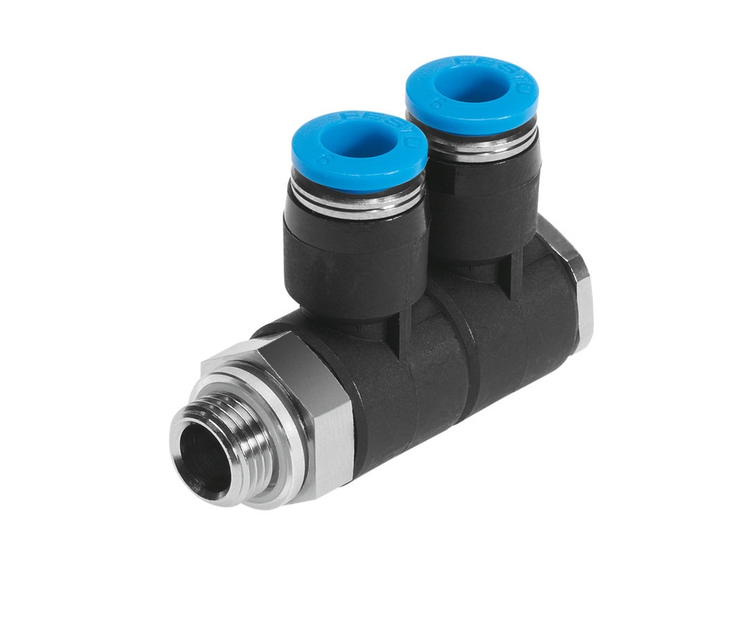 RACOR RAPIDO / FORMA L / ROSCA G3/8 - RACOR 8MM / 2 SALIDAS