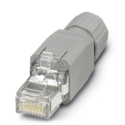 Conector RJ45, IP20, 4P, 100 MBit/s, CAT5, Plástico, Conexión por desplaz. de aislamiento, salida de cables: recta, color: gris tráfico A RAL 7042, PROFINET
