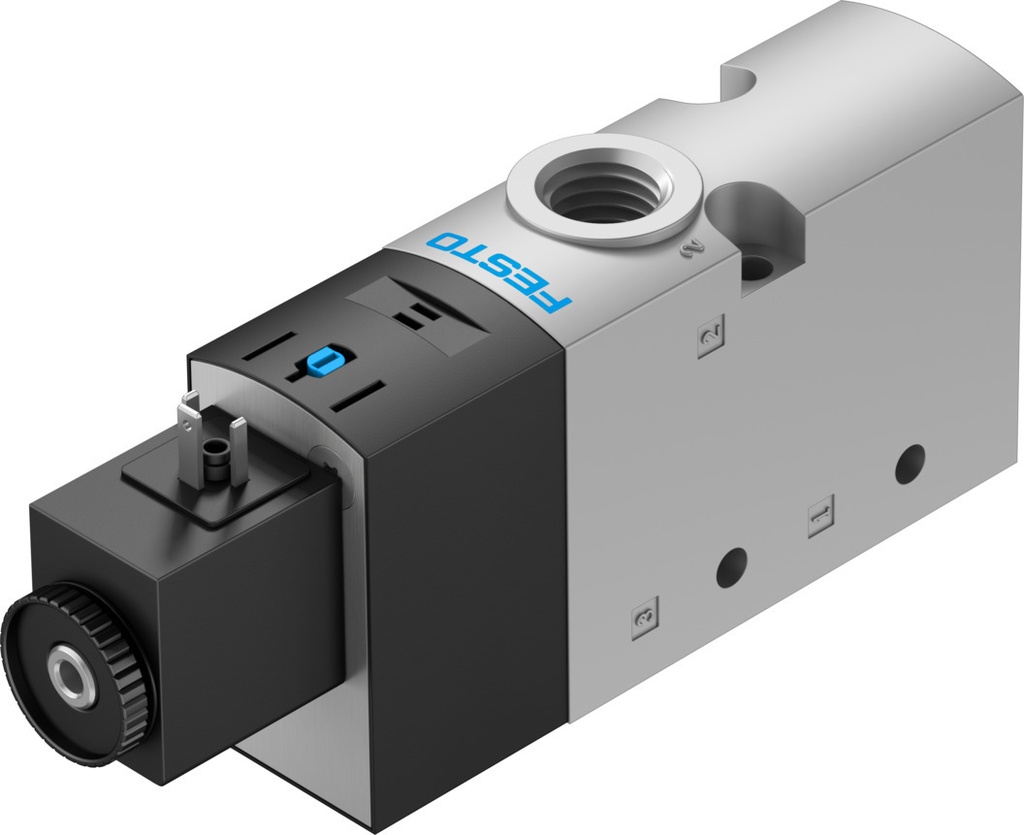 VALVULA / 3/2 NC / MUELLE MEC. / ROSCA G3/8 / CAUDAL NOM. 1600L/MIN / ACCION. MAN. AUX. C/ ENCLAV / PILOTO EXTERNO G1/8 / BOBINA 24VCC - P/ CONEC. TIPO C
