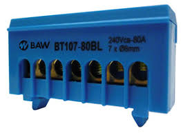 Repartidor unipolar (montaje DIN) Tomas: 7xø5,3mm (1,5-6mm²) 55x14x27mm. Color AZUL.