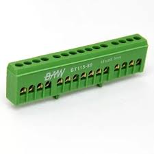 Repartidor unipolar   (montaje DIN) Tomas: 15xø5,3mm (1,5-6mm²) 108x14x27mm. Color Verde.