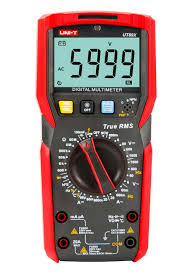MULTIMETRO DIG.   TRUE RMS 20A - 1000V  AC/DC  Medición de resistencia, capacitancia, frecuencia y temp. -40°C ~1000°C. Buzzer para test de continuidad. Función NCV (voltaje sin contacto). Test de diodos. Detecta cable vivo. Apagado automático.  CAT II 1000V/CAT III 600V