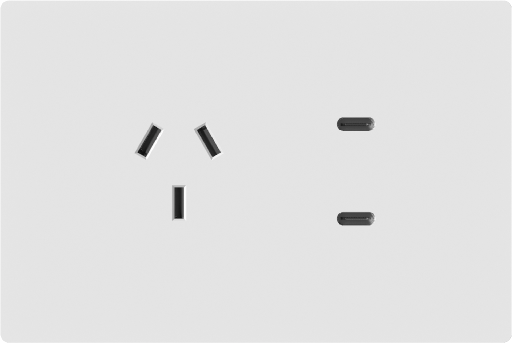 (H.A.S.D.) MODULO TOMACORRIENTE Y USB-C MILAN BLANCO MACROLED, AC 250V, 10A MAX. 2 USB-C DE 20W, BASTIDOR METALICO