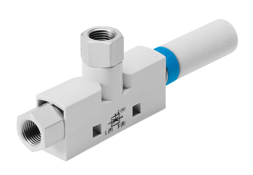 GENERADOR DE VACIO / TOBERA 0.7MM / FORMA T / TAMAÑO 10MM / CONEX. AIRE/VACIO M5 - SILENCIADOR ABIERTO