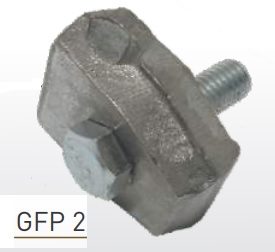 GRAMPA DE PUESTA A TIERRA BRONCE ESTAÑADO, FIJACION PLANA, DOS PLACAS, UN CONDUCTOR, SECCION 50 A 95mm2 - BULON 3/8” x 1 3/4”