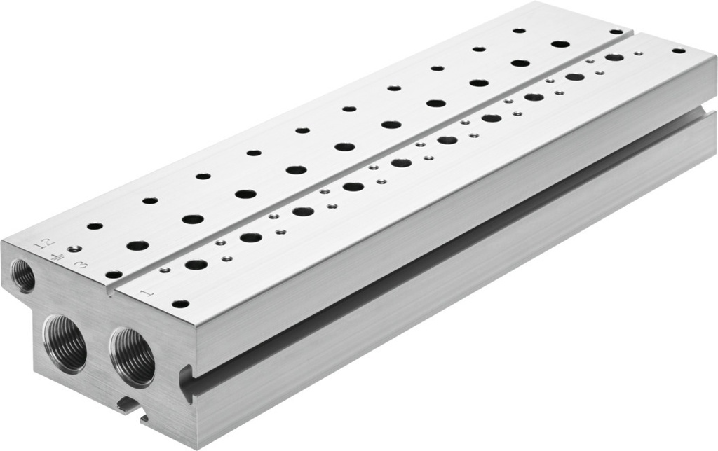PLACA DE ALIMENTACION ESTANDAR / TAMAÑO 25 / 8 POS. DE VALVULAS / CONEX. NEU. G1/2 / INCLUYE JUNTAS Y TORNILLOS / P/ VUVS 3/2