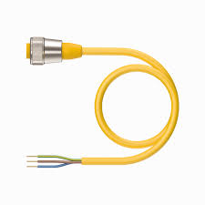 Cable con conector, conector hembra recto 7/8 de 3P, cable extremo abierto 3 hilos, de PVC amarillo de 2m. Temperatura: hasta 105°C.