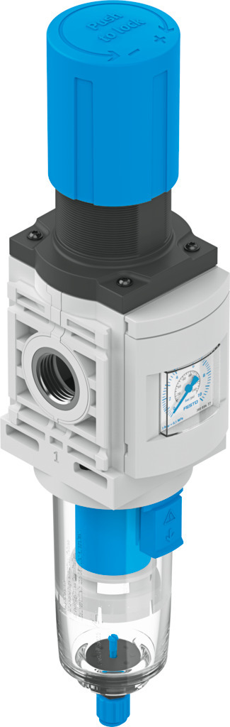 FILTRO-REGULADOR / ROSCA G1/2 / REGULA 0.3-7 BAR / FILTRA 40 µM / CAUDAL NOM. 5300L/MIN / VASO PLAST. C/ FUNDA / PURGA MANUAL