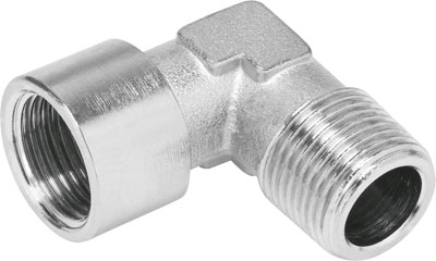RACOR ROSCADO FORMA L / ROSCA EXT. R1/4 - ROSCA INT. G1/4 - LATON NIQUELADO