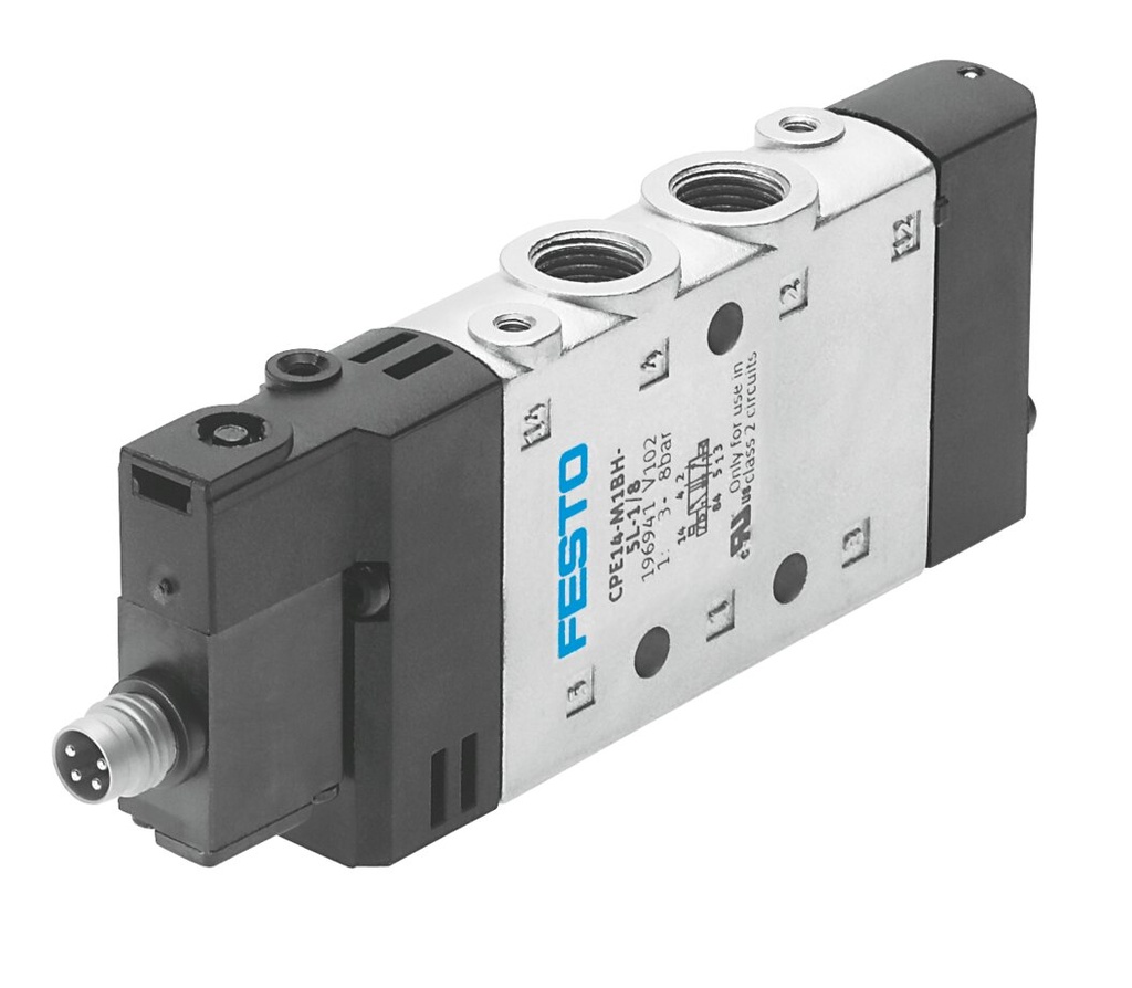 ELECTROVALVULA / 5/2 MONO. / TAMAÑO 14MM / PILOTAJE INT. / ROSCA G1/8 / CONEX. ELECT. M8x1 - 4P / TENSION 24VDC