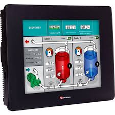 Pantalla HMI para UniStream PLC, display LCD táctil 800x480 (WVGA), área visual 7" 65k Colores. Alimentación 12/24 VDC, protección IP65/IP66 y NEMA4X (montado en panel).