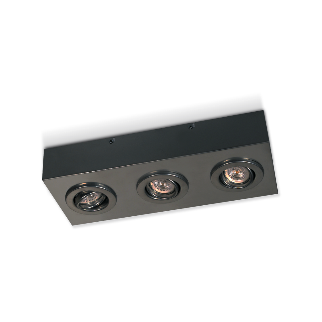 PLAFON RECTANGULAR 17X 43CM GU10 3 LUCES MOVILES NEGRO