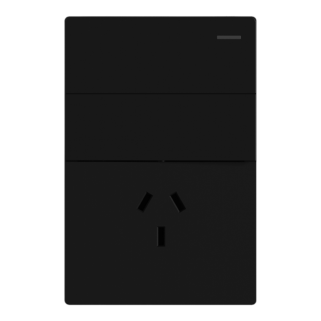 MODULO 2 PUNTOS y 1 TOMA MILAN NEGRO MACROLED, 2 CANALES, AC 250V, 10A MAX. BASTIDOR METALICO