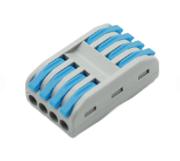 TERMINAL DE CONEXION RAPIDA PASANTE 4 ENTRADAS / 4 SALIDAS AZUL. Seccion: 0.25 a 4MM2  Imax: 32A (EMPALME RAPIDO)