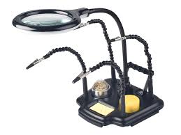 SOPORTE MULTIPROPOSITO CON LUPA PREMIUM - C/ LED - 4 BRAZO C/ PINZA COCODRILO Y SOPORTE SOLDADOR