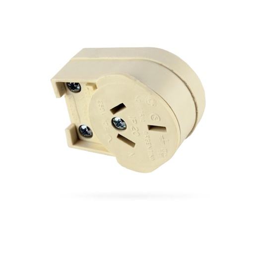 [142370] FICHA HEMBRA 2X 10A+TIERRA PATA PLANA - SALIDA LATERAL GIRATORIO - COLOR BLANCO - TOMACORRIENTES CON TRABA DE SEGURIDAD - CONFORME NORMA 2086 (O 126.287.15.05. Mismo producto)