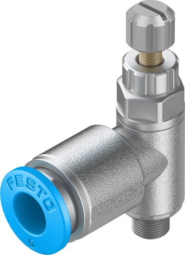 [GRLA-M5-QS-6-RS-D] VALVULA ESTRANGULACION-ANTIRRETORNO / FORMA L / ROSCA M5 - RACOR 6MM / AJUSTE TORNILLO MOLETEADO / ESTRANG. ESCAPE