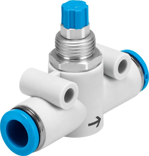 [GR-QS-8] VALVULA ESTRANGULACION-ANTIRRETORNO / EN LINEA / CONEX. NEU. RACOR 8MM - AJUSTE TORNILLO MOLETEADO