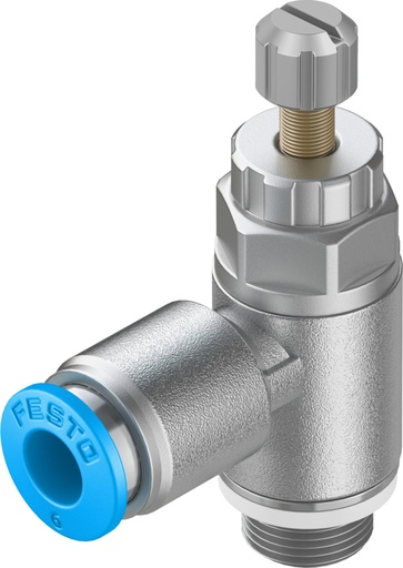 [GRLA-1/8-QS-6-RS-D] VALVULA ESTRANGULACION-ANTIRRETORNO / FORMA L / ROSCA G1/8 - RACOR 6MM / AJUSTE TORNILLO MOLETEADO / ESTRANG. ESCAPE