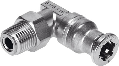 [CRQSL-1/8-6] RACOR RAPIDO FORMA L / ACERO INOX. / ROSCA R1/8 - RACOR 6MM / ORIENTABLE 360 - HEXAG EXT.