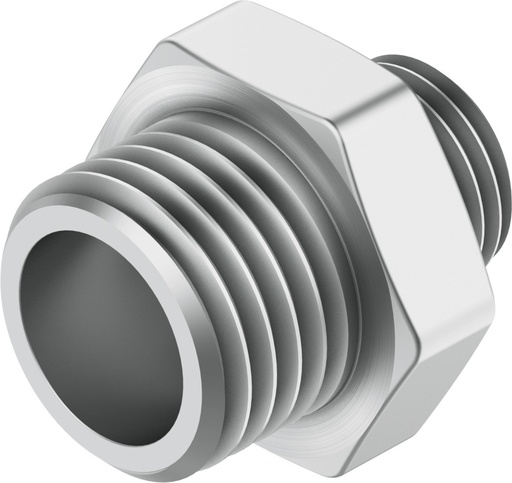 [NPFC-D-G18-G14-M] EMPALME DOBLE RECTO / ROSCA EXT. G1/8 - G1/4 / LATON NIQUELADO