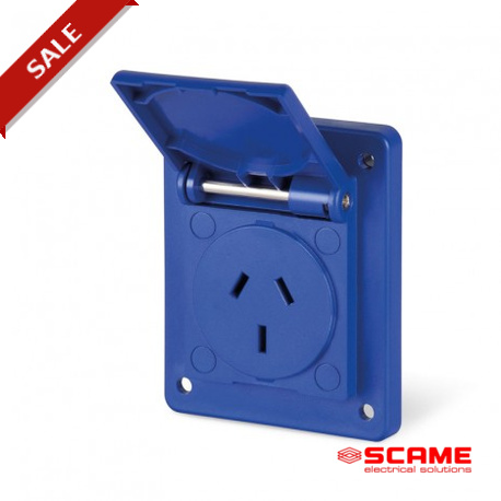 [100487] (H.A.S.) BASE EMPOTRABLE / TOMA DE EMBUTIR 2P+T 10A 250V AC IP54 BRIDA 70X87mm LINEA INDUSTRIAL