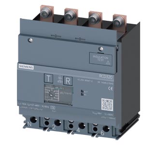 [100380903] Aparato de protección de corriente diferencial RCD320 Basic RCD Tipo A montaje abajo Corriente nominal de defecto 0,03...5 A a 50/60 Hz TV instantáneo 4 polos In=160 A Ue=100-480V Accesorio para: 3VA1   3VA9114-0RL10