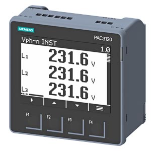 [100540471] ANALIZADOR DE RED SENTRON PAC3120 LCD 96 × 96 mm Dispositivo de vigilancia eléctrica incorporado en panel para medir magnitudes eléctricas Protocolo: Modbus RTU con display gráfico Ue nominal: 690/400 V 45-65 Hz Ie nominal: X/1 A o bien X/5 A AC Energía auxiliar: 100...250 V +– 10 % AC/DC Conexión por borne de tornillo   7KM3120-0BA01-1DA0