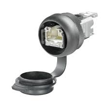 [IE-FCM-RJ45-FJ-A] Pasamuros para perforación cilíndrica Métrica 22. Conexión RJ45 hembra al frente. Detrás conexión autocrimpeable a cable UTP/FTP. Categoría 6A apantallado. Temperatura de servicio: -40 °C...70 °C. Color negro. Protección IP65 con la tapa cerrada.      1018810000