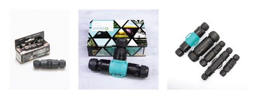 [109499] EMPALME CONECTOR RAPIDO TIPO RECTO CON BORNERA TETRAPOLAR INTERNA HASTA 4X6mm2 - CON AJUSTE PRENSACABLES EN EXTREMOS Y OJALES DE MONTAJE - APTO INTEMPERIE IP68