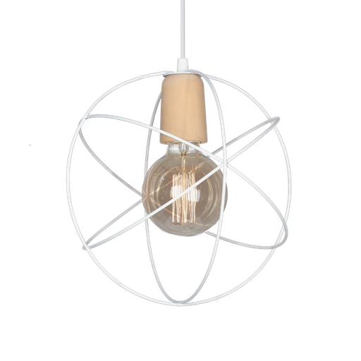 [109577] COLGANTE TIPO JAULA ESFERA CON DETALLE EN MADERA 1 LUZ BLANCO