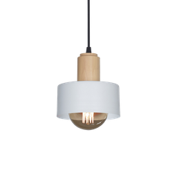 [109579] COLGANTE CHAPA DIAMETRO 15cm 1 LUZ BLANCO MICRO CON DETALLE EN MADERA
