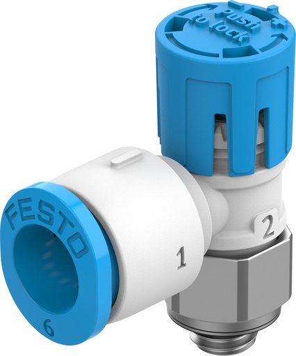 [VFOE-LE-T-M5-Q6] VALVULA ESTRAGULACION-ANTIRRETORNO  / DE ESCAPE / ROSCA M5 - RACOR 6MM / CAUDAL NOM. 105 L/MIN / AJUSTE BOTON GIRATORIO C/ BLOQUEO