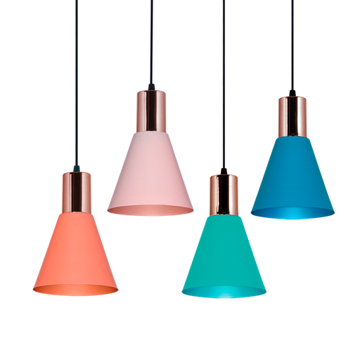 [109971] COLGANTE C/PANTALLA METAL EMBUDO 1 LUZ ROSA-COBRE