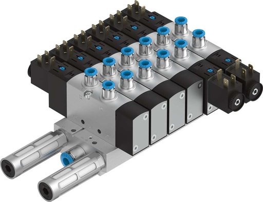 [VTUS-25-SC1F8-T1D-G12L-GU1L-G14T-5AL] TERMINAL DE VALVULAS / TAMAÑO 25 / 6 POSICIONES / 5x VALV. 5/2 MONOESTABLES - MUELLE MEC. / 1 POS. RESERVA / ALIM. GENERAL G1/2 - SALIDAS VALV. G1/4 / ESCAPE SILEC. METAL / TENSION 24VDC - CONEC. INDIV. TIPO C